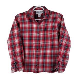 Pendleton Red Plaid Flannel Button Up Women's Top Small Petite
